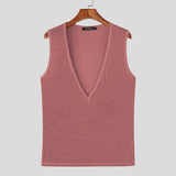 BONSIR  -  Men Tank Tops Knitted Deep V Neck Sleeveless Male Vests Summer Streetwear 2025 Solid Color Sexy Fashion Men Clothing
