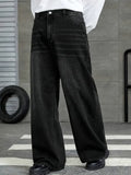 BONSIR  -  Men'S Loose Fit Black Denim Wide Leg Jeans with Raw Wash Detail - Comfortable, Versatile All-Season Wear, Casual Denim Jeans| fl
