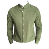 Bonsir Stand-up Collar Long Sleeved Shirt High Quality Men High-end Elastic seersucker Slim Fit Casual Social Party Shirts