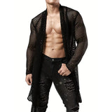 Bonsir Mens Cape Hollow Perspective Sexy Outerwear Cape Streetwear Trend Punk Style Dj Nightclub Long Sleeve Shirt Men'S Clothing