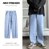 Bonsir New Men's Classic Loose Casual Jeans Student High Street Straight Stretch Blue Light Blue Black Jeans Men's  Clothing