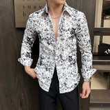 BONSIR  -  Spring Men's Floral Pattern Shirt Elegant Handsome Long Sleeved Mens Shirts 3D Flower Print Slim Fit Man Dress Shirt Streetwear
