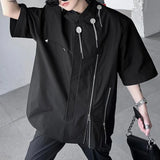 Bonsir Mens Shirts Zipper Button Decoration Shirts Fashion Personality Streetwear Casual Youth Trend Versatile Tops Men'S Clothing