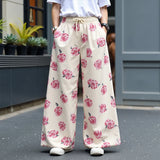 BONSIR  -  Men Pants Flower Printing Drawstring Loose Straight Trousers Men Streetwear 2025 Fashion Casual Long Pants Joggers S-5XL