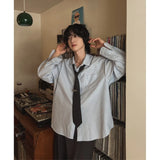 BONSIR  -  Men's Japanese-Inspired Oversized Long Sleeve Casual Shirt - Relaxed Fit Button-Down Streetwear Top for Trendy Layered Outfits