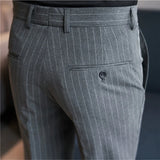 Bonsir Autumn Winter Thickened Striped Suit Pant Men Business Slim Fit Long Pants Formal Office Social Party Casual Pants Streetwear