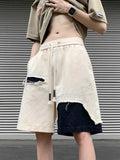 Bonsir Vintage Cargo Shorts Men Summer Leisure American Style Hole Contrast Color Knee Length Loose All-match Streetwear Simple Trendy
