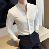 Bonsir New Fashion Stand Collar Solid Slim Fit Shirts Mens Casual Luxury Long Sleeve Party Wedding Business Dress Shirts