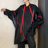 Bonsir Mens Japanese Dark Style Contrast Color Long-Sleeve Shirt New Autumn Genderless Fashion Personality Street Loose Top Unisex
