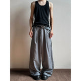 BONSIR  -  Grey Black Suit Pants Men Oversized Fashion Society Mens Dress Pants Korean Loose Wide Leg Pants Mens Office Formal Trousers