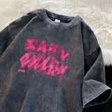 BONSIR  -  Summer New Harajuku Butterfly Print Grunge T-shirts Loose Fashion Streetwea Crop Tops Women Y2k Aesthetic Casual Drawstring Tees
