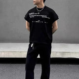BONSIR  -  Mens T-Shirt Letter Print Cuff Stitching T-Shirt Summer Streetwear Niche Personality Fashion Casual Tops Men'S Clothing 2025 New