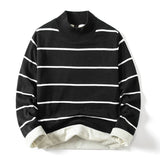 BONSIR  -  Fashion Pullover Navy Black Striped Knitted Sweater Men Women's Autumn Winter Round Neck Casual Korean Trend Cotton Clothing