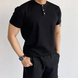 BONSIR  -  Summer Knitted T-shirt for Men Short Sleeve Round Neck T-shirt Slim Fit Casual Business Tee Tops M-3XL