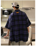 BONSIR  -  Y2k Streetwear Striped Plaid Shirt Men Single-breasted Square Collar Shirts Summer Fashion Casual Camisa Men Chemise Tshirt