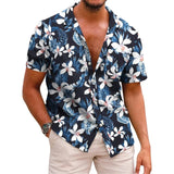 BONSIR  -  Casual Top Shirt Men Regular Short Sleeve Slight Stretch Summer Vacation 3D Print Blouse Button Daily Brand New