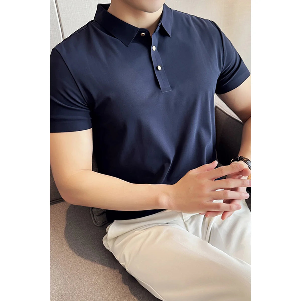 Bonsir Business Casual Men Clothing Polo Shirts Summer New Lapel Thin Solid Streetwear Fashion Office Social Short Sleeve Slim Tops