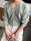 Bonsir -  Color Solid Thin V-neck Knitted Men's Casual Cardigan Spring New Korean Style Loose Simple Fashionable 2A2030