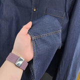 BONSIR  -  100% Cotton Unisex, Long Sleeve Denim Shirt, Bright Line Design Casual Solid Color Shirt Coat, Loose Shirt