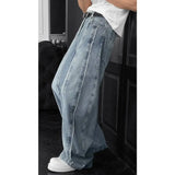 BONSIR  -  summer new style American retro splicing design three-dimensional scimitar versatile loose denim trousers