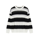 BONSIR  -  Hollowed-out Fashionable Striped Sweater for Men, Spring and Autumn Couple Knitted Shirt, Round-neck Trendy Loose and Lazy Style