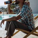 BONSIR  -  Y2K Shirt Shirt Floral Printed Summer Casual Tops Daily Vacation Floral High Stretch Holiday Lapel Men Polyester