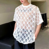 BONSIR  -  Mens Four-Leaf Clover Hollow Perspective Sexy Mesh T-Shirt Streetwear Fashion Nightclub Ballroom Trendy Top Men'S Clothing 2025