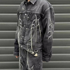 Bonsir Hong Kong Style Heavy Industry Loose Label Deconstructed Denim Jacket Men Autumn Winter New Fashion Asymmetric Splicing Tops Men