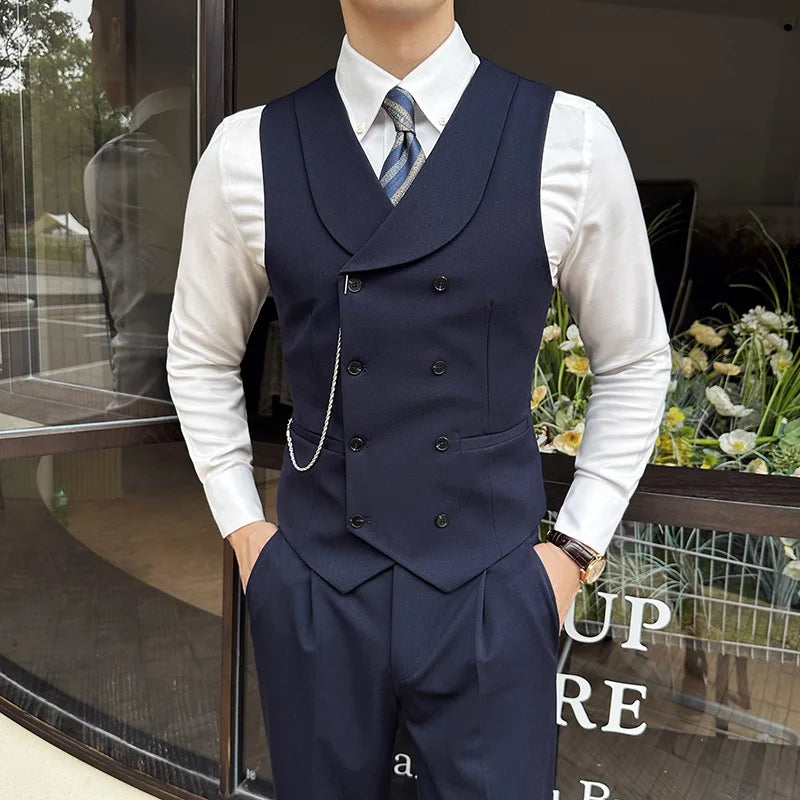 Bonsir (1 Pcs Vest）Latest Style Design Double Breasted Men Suit Vests Formal Groom Wedding Social Slim Fit Sleeveless Vest Coats