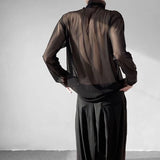BONSIR  -  Man Summer Fashion Long Sleeve Net Yarn Tops 2023 New Turtleneck All-match Solid Color Sunscreen Clothing T-shirt