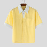BONSIR  -  Men Shirt Summer Striped Patchwork Lapel Short Sleeve Men Clothing Streetwear Autumn 2025 Loose Korean Style Male Shirts