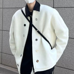 Bonsir American retro cardigan white sweater men's autumn winter casual versatile knitted sweater jacket