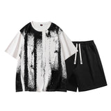 BONSIR  -  Men's Summer Tracksuits Fashion Harajuku T Shirts+Shorts Sets Mens 2 Piece Short Sleeve Set Splash-ink Loose Tracksuit