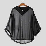 BONSIR  -  Men T Shirt Mesh Patchwork See Through V Neck Half Sleeve Male Tee Tops Streetwear Sexy Oversize Fashion Men Clothing