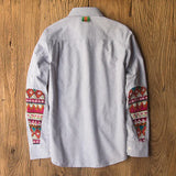 BONSIR  -  Sleeve Patch Washed Grain Woven Cotton Long Sleeve Shirt Men's Daily Tooling Retro Trend Youth Thin Coat