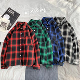 BONSIR  -  Fashion Harajuku Plaid Shirts for Men Autumn Winter High Quality Casual Flannel Men Retro Long Sleeves Shirt Streetwear Blouses