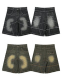 Bonsir Match Pocket Washed Baggy Jeans Shorts for Men and Women Wide Leg Streetwear Casual Over Knee Length Denim Pants