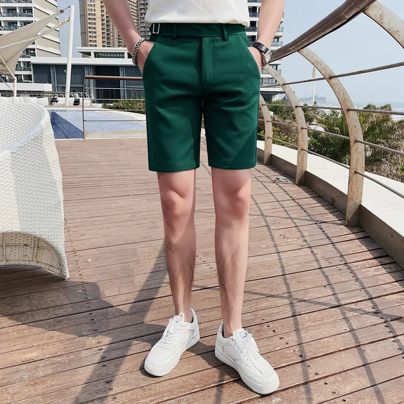 Bonsir Korean Style Men's Summer Casual Shorts/Male Slim Fit Fashion Solid Green Harlan Shorts Plus Size 29-36