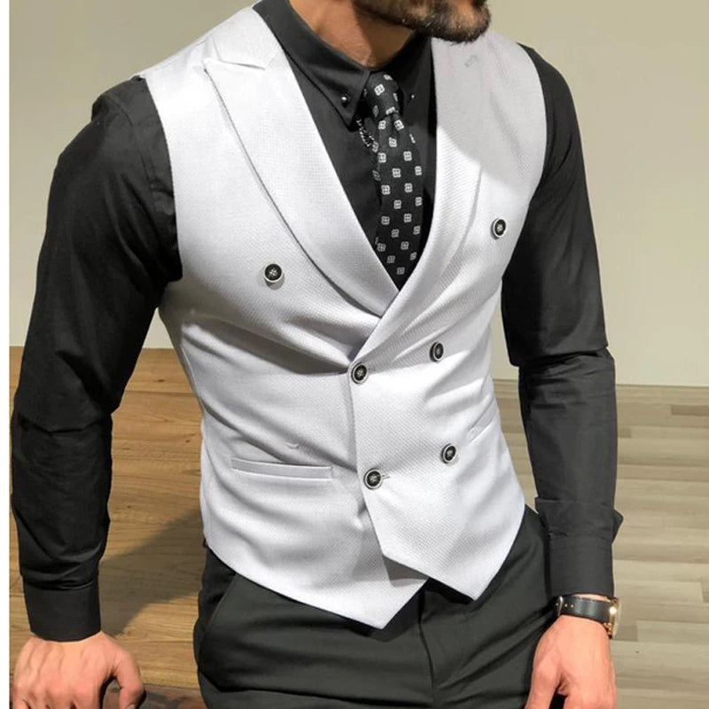 Bonsir Men Vest Burgundy With Double Breasted Slim Fit Groomsmen Waistcoat For Wedding Business Banquet Work Male Coat