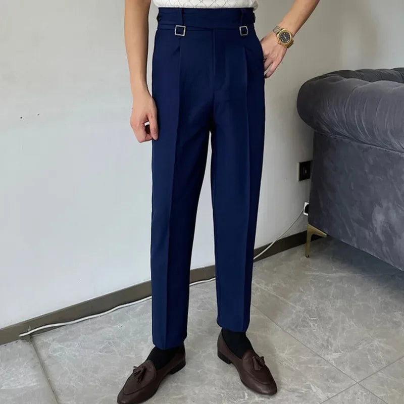 BONSIR  -  Men's Solid Color Suit Pant Slim Fit Feet Casual British Spring High Waist Pants Office-trousers Men Dress Pant Trousers