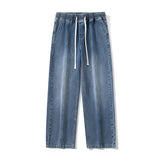 Bonsir Men's Retro Straight Loose Jeans Autumn New Street Fashion Stitching Tie Dye Baggy Wide Leg Pants Men's Clothing Black Gray Blue