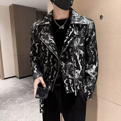 Bonsir High Quality Ink Painting Jacquard Locomotive Jacket Autumn New Fashion Zipper Coat  Nightclub Club Social Men's Jackets