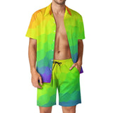 BONSIR  -  Ombre Print Men Sets Neon Orange Pink Casual Shorts Vacation Shirt Set Summer Hawaii Design Suit Short Sleeve Oversized Clothing