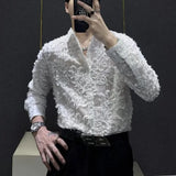Bonsir Mens Shirt Floral Brushed Casual Shirt Autumn Streetwear Personality Campus Performance Long-Sleeved Top Men'S Clothing
