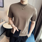 Bonsir Summer New Round Collar Short Sleeved T-shirt Men Cotton Loose Casual Solid Color Tee High Quality Mens Tops Streetwear