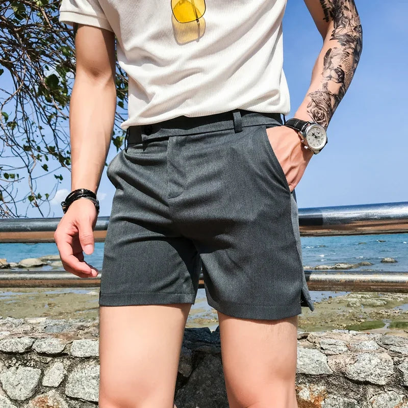 BONSIR   -  Summer Slim Fit Fashion Solid Straight Shorts Men Clothing Simple Match Casual Business Suit Short Homme Streetwear S-3XL