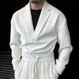 Bonsir Mens Autumn Casual Simple Double-Sided Zipper Suit French Retro Elegant Solid Color V-Neck Light Mature Style Two-Piece Set