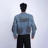 Bonsir Mens Biker Tassel Raw Edge Jacket Autumn Streetwear American Retro Personality Youth Casual Washed Denim Jacket Men'S Clothing