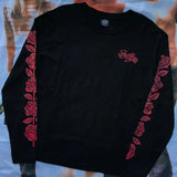 Bonsir Mens Y2K T-Shirt Red Rose Print Long Sleeved T-Shirt Autumn American Casual Old Campus Vintage Stranger Things Streetwear Unisex