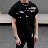 BONSIR  -  Mens T-Shirt Letter Print Cuff Stitching T-Shirt Summer Streetwear Niche Personality Fashion Casual Tops Men'S Clothing 2025 New